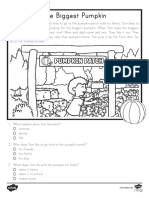 First Grade the Biggest Pumpkin Reading Passage Comprehension Activity Eco Black and White