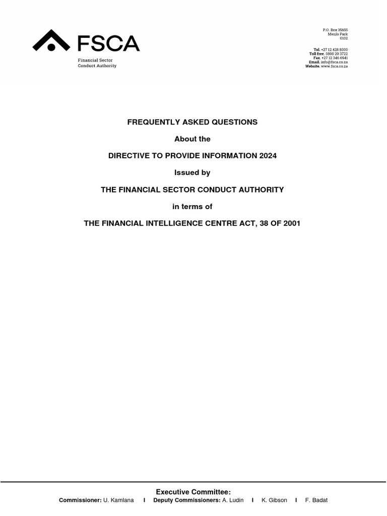 Directive To Provide Information To The FSCA | PDF | Regulatory ...