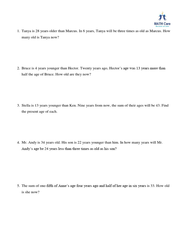 Age Problem Solutions and Calculations | PDF | Philosophy