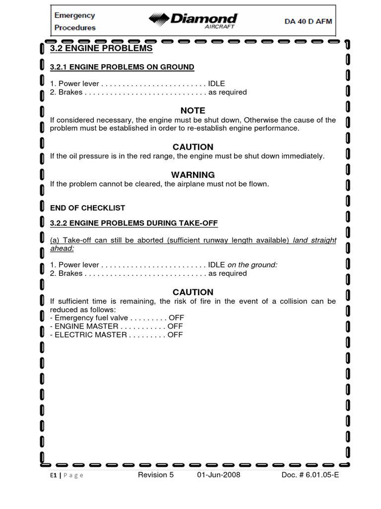 Engine Emergency Procedures Checklist | PDF | Takeoff | Landing Gear