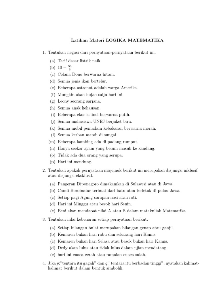Latihan Logika Matematika dan Proposisi | PDF | Kajian Bahasa Asing ...