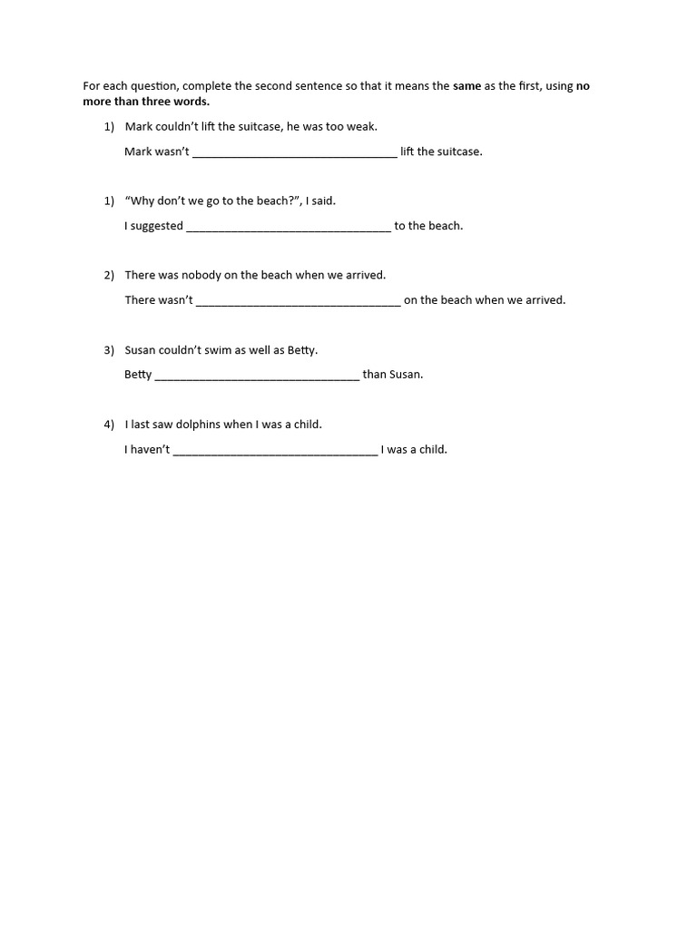 Sentence Transformation Exercises | PDF