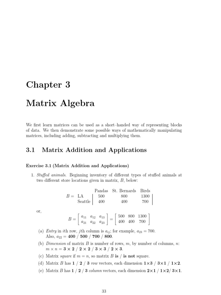 Matrix Dimensions and Operations | PDF | Matrix (Mathematics ...