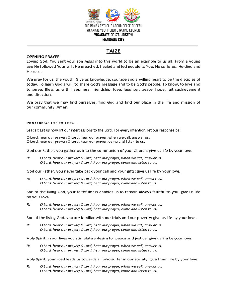 Taizé Prayer Guide for Youth Services | PDF | Prayer | Jesus