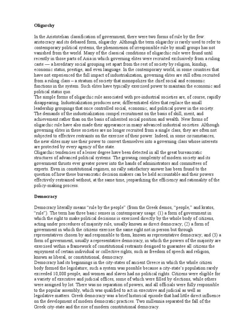 Oligarchy and Constitutional Democracy | PDF | Democracy | Political ...