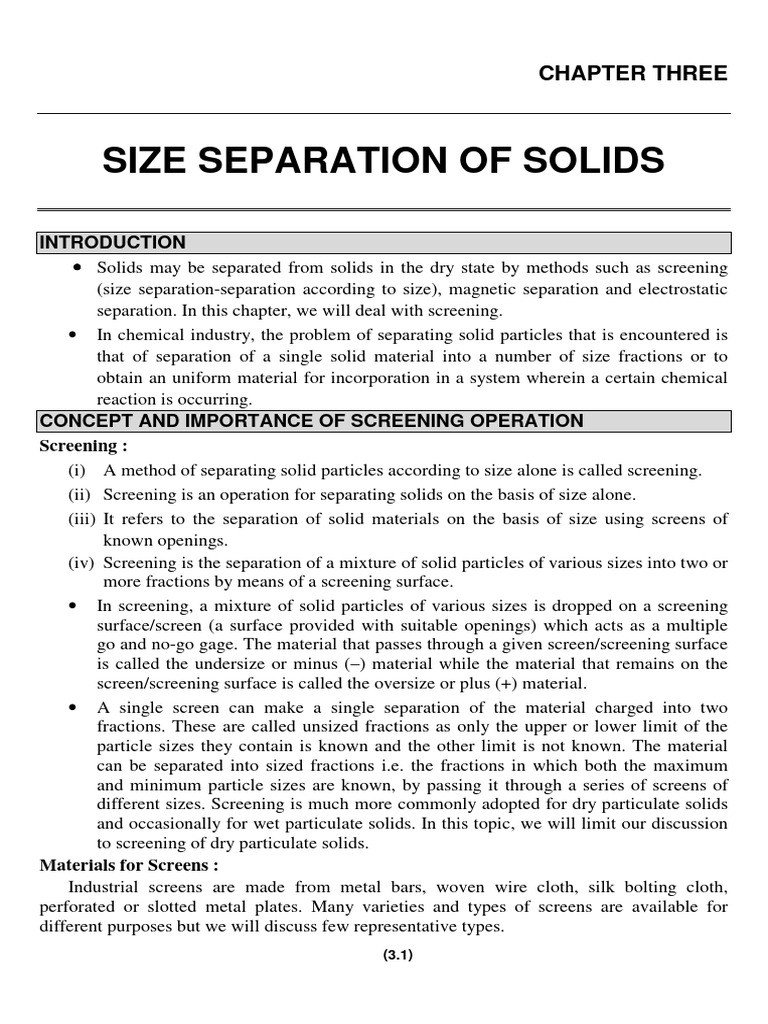 Screening Methods for Solid Size Separation | PDF