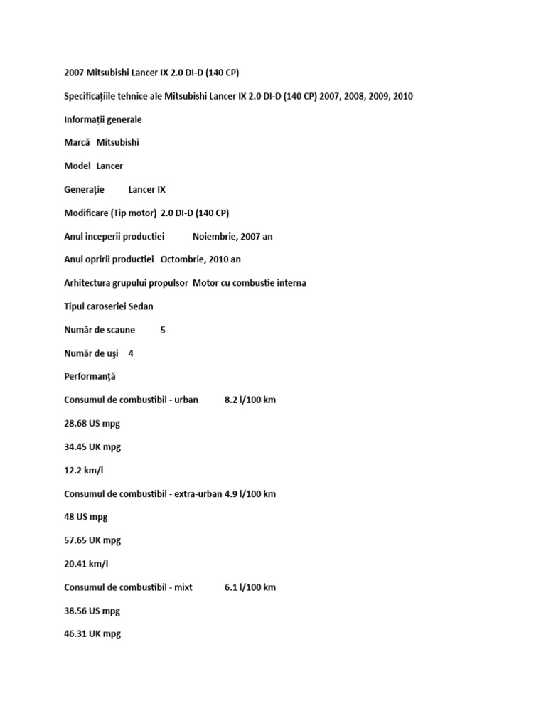 Mitsubishi Lancer Spec | PDF