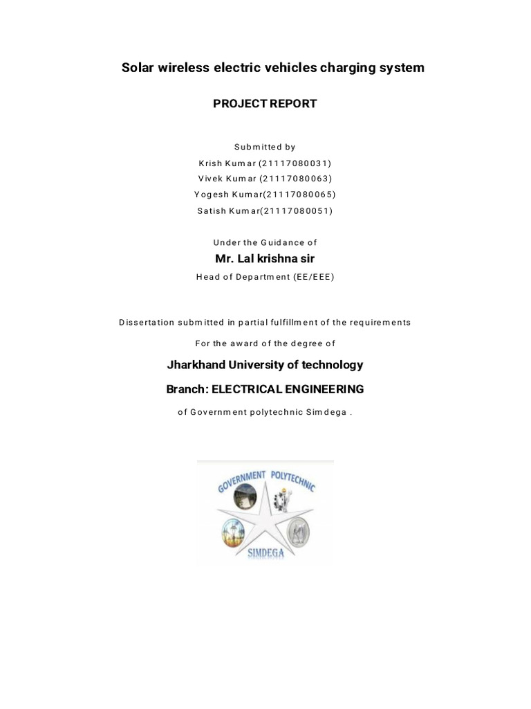 Solar Wireless EV Charging System Report | PDF