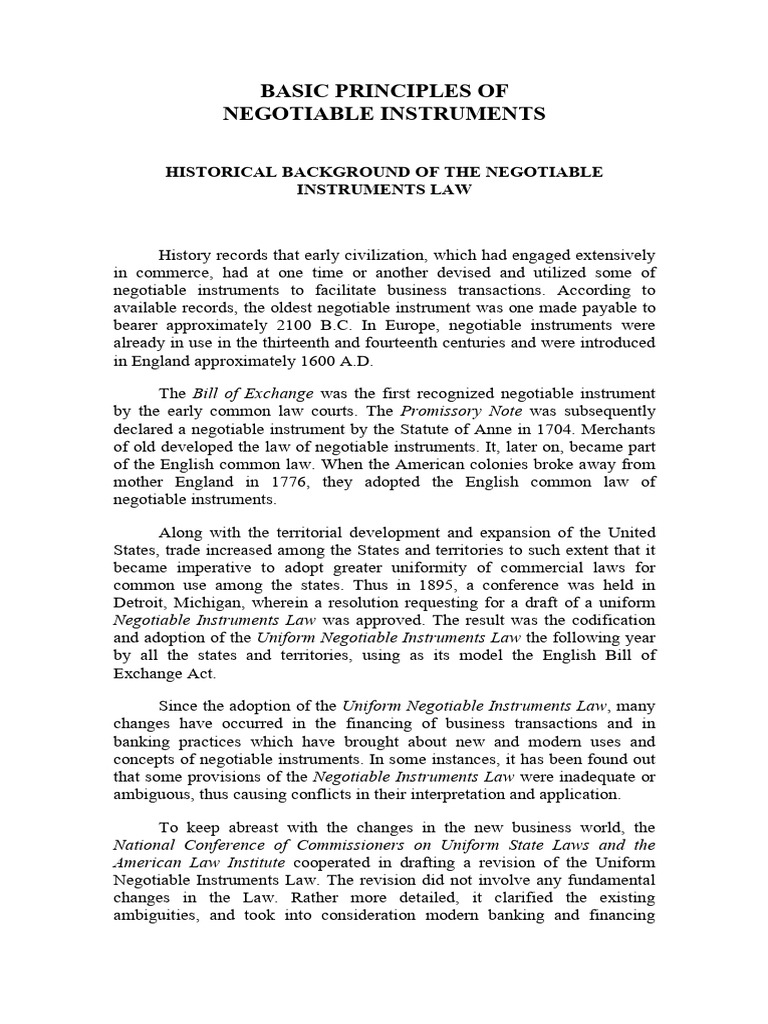 Principles of Negotiable Instruments | PDF | Negotiable Instrument | Cheque