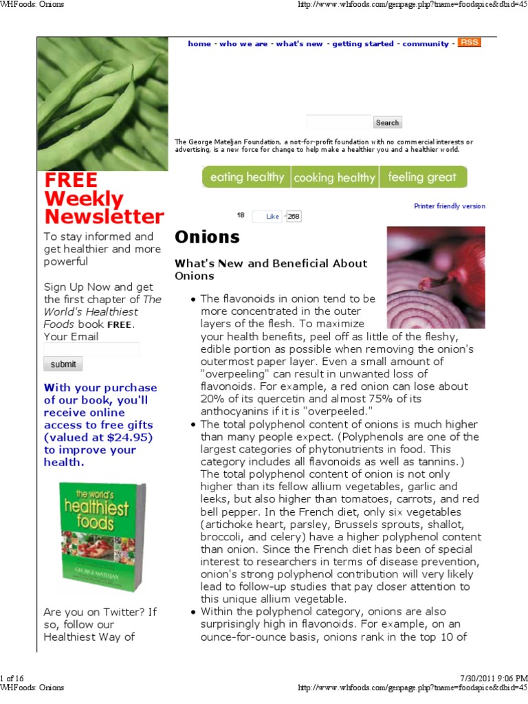 WHFoods Onions PDF Onion Inflammation