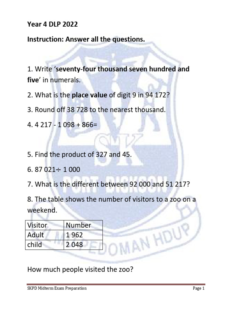 Year 4 SKPD Math Exam Prep Guide | PDF | Arithmetic | Mathematics