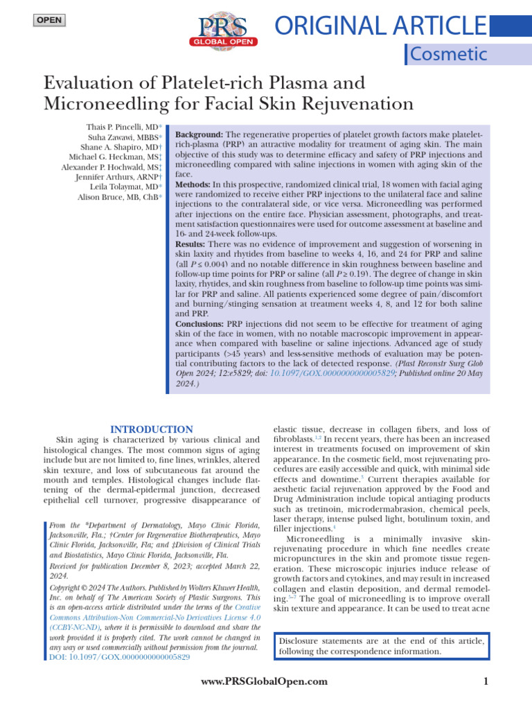 Evaluation of Platelet-Rich Plasma and Microneedli | PDF | Clinical ...