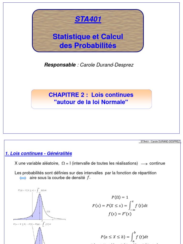 Lois continues et loi Normale en STA401 | PDF | Intervalle de confiance ...