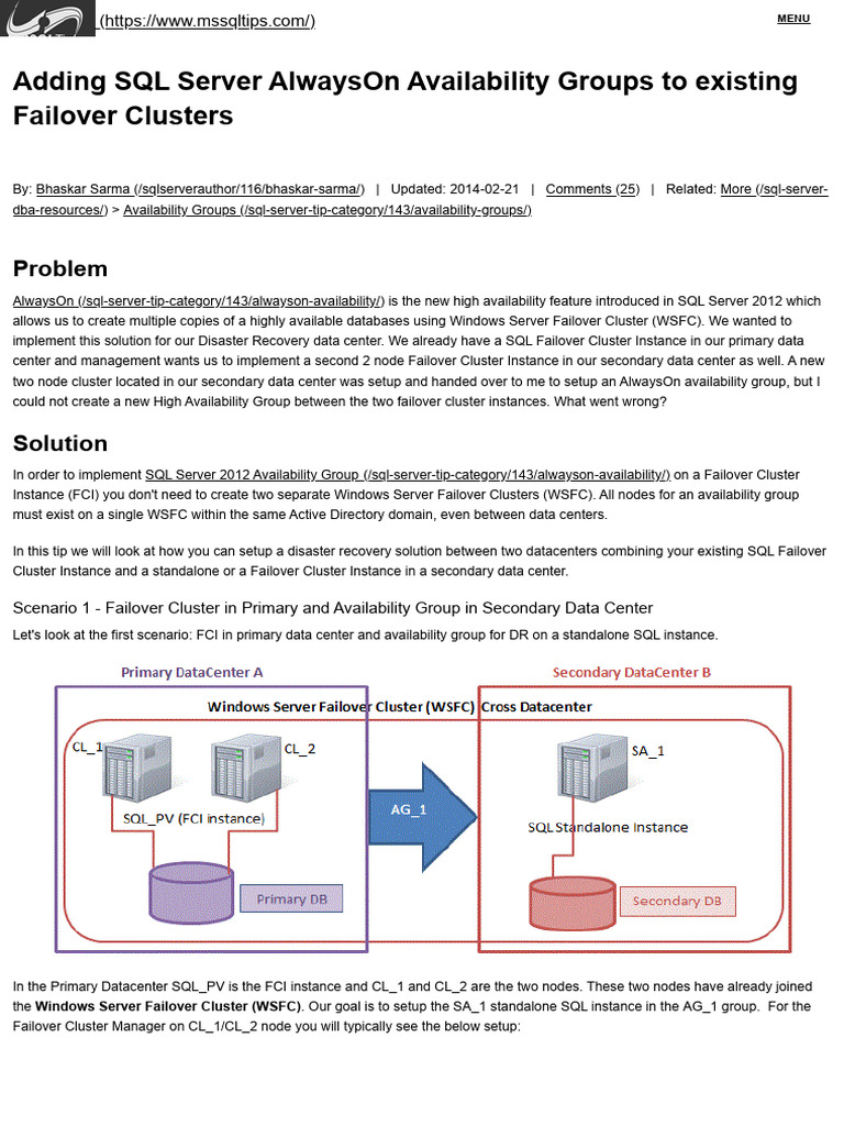 Configuring SQL Server AlwaysOn with FCIs | PDF | Computer Cluster ...