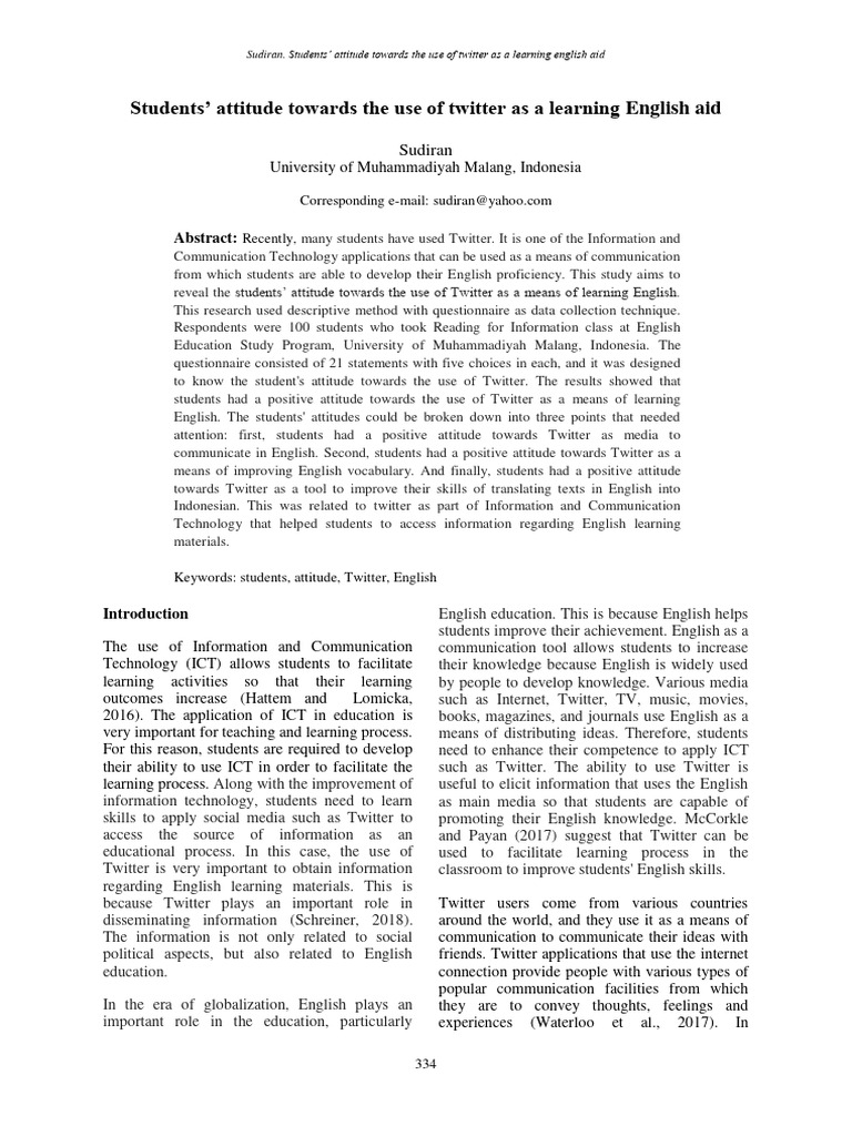 Students' Attitudes on Twitter for English Learning | PDF | Information ...