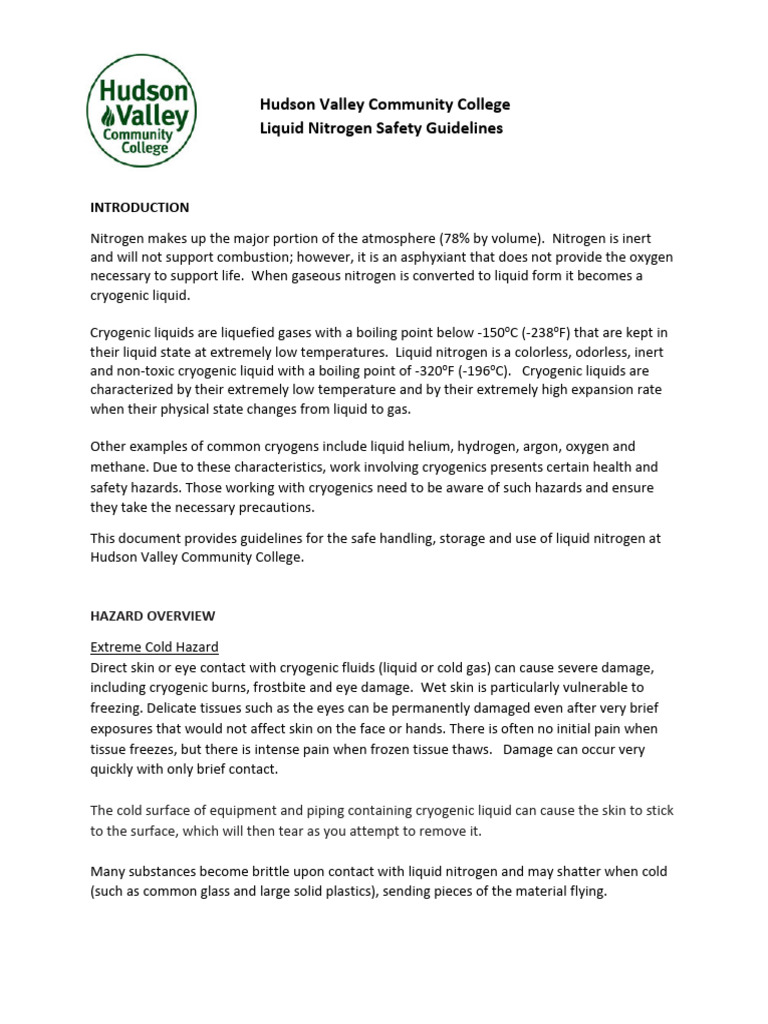Liquid Nitrogen Safety Guidelines | PDF | Cryogenics | Nitrogen