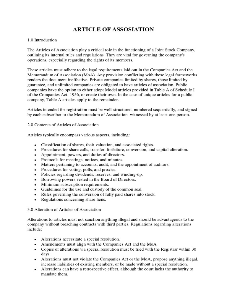 Articles of Association Explained | PDF | Articles Of Association ...