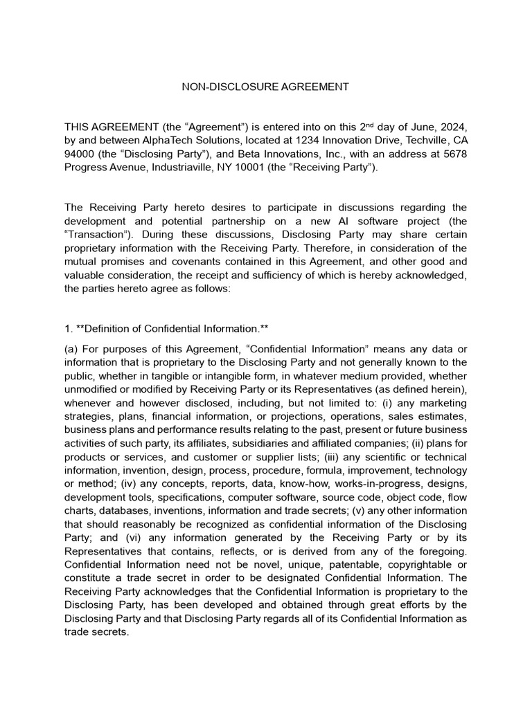 NDA for AI Software Partnership | PDF | Confidentiality | Trade Secret