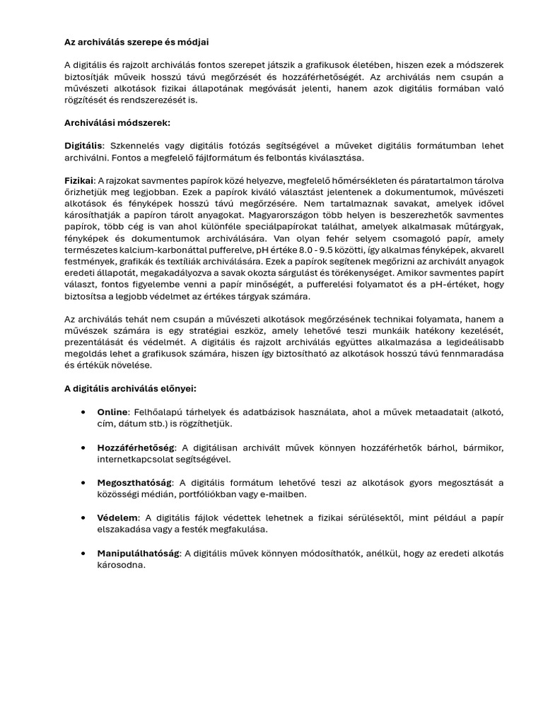A Digitális És Rajzolt Archiválás Fontos Szerepe És Módjai | PDF
