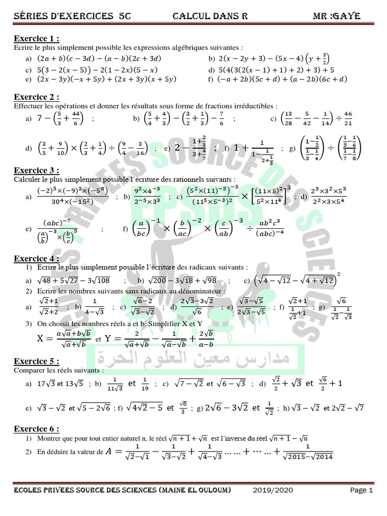 Exercices de Calcul dans R | PDF | Notation (mathématiques) | Algèbre