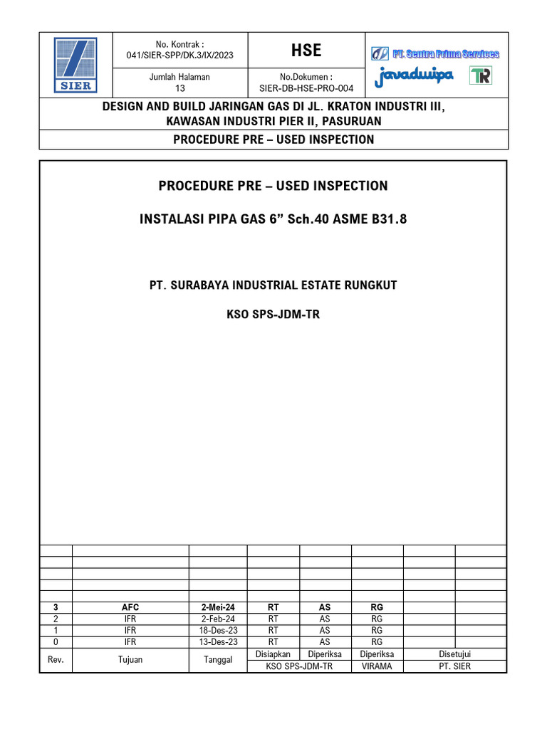 Prosedur Inspeksi Sebelum Penggunaan | PDF