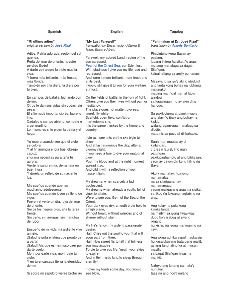 Mi Ultimo Adios Pdf Philippines