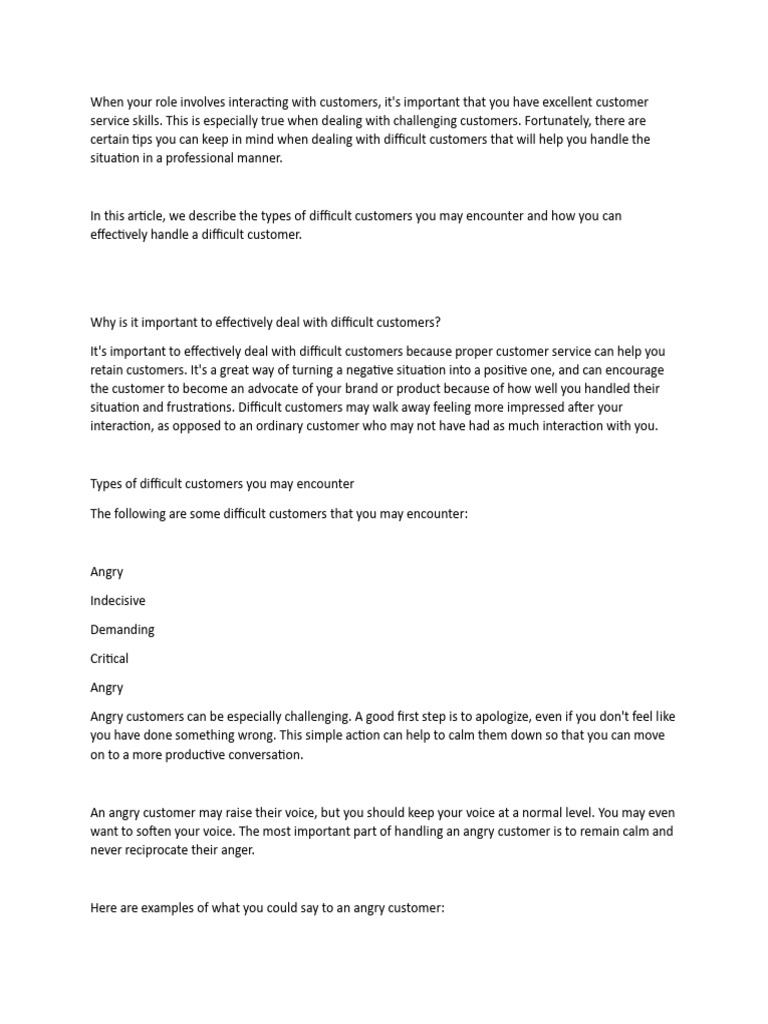Tips for Handling Difficult Customers | PDF | Conversation | Communication