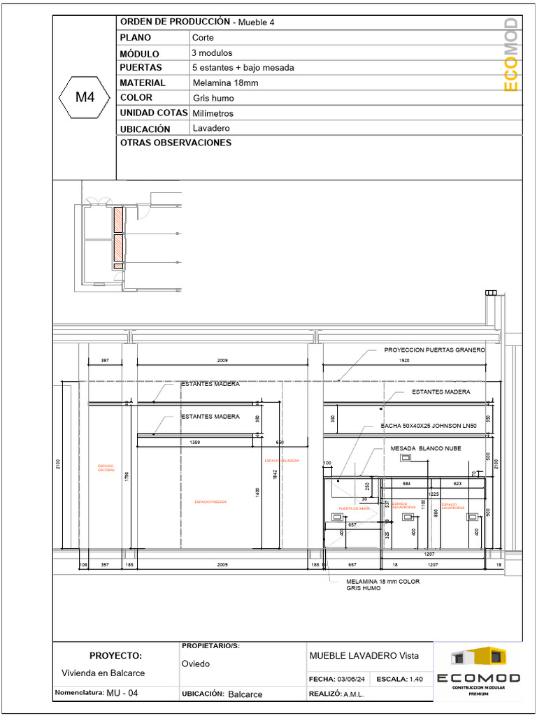 Plano Módulo Puertas Material Orden de Producción - : Mueble 4 Corte | PDF