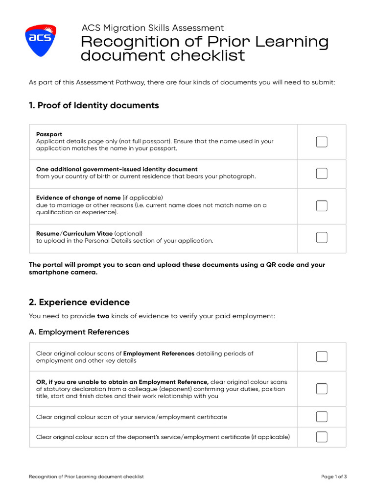 ACS RPL Document Submission Checklist | PDF | Career & Growth