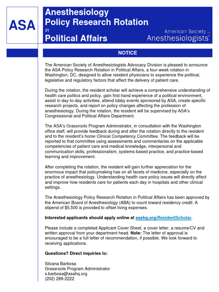 ASA Policy Research Rotation for Residents | PDF | Health Care ...