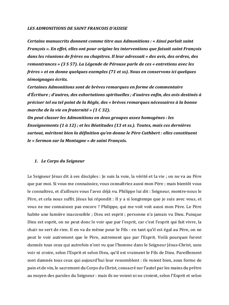Admonitions de Saint François d'Assise | PDF | Dieu | François d'Assise