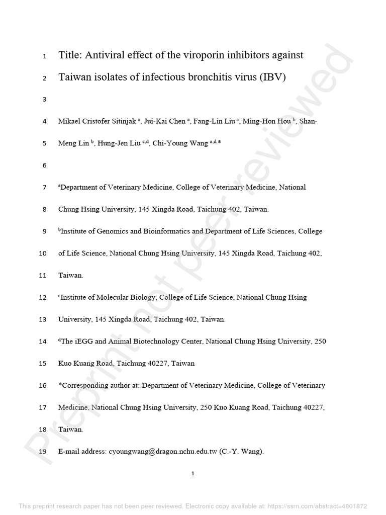 Antiviral effect of the viroporin inhibitors against taiwan isolates of