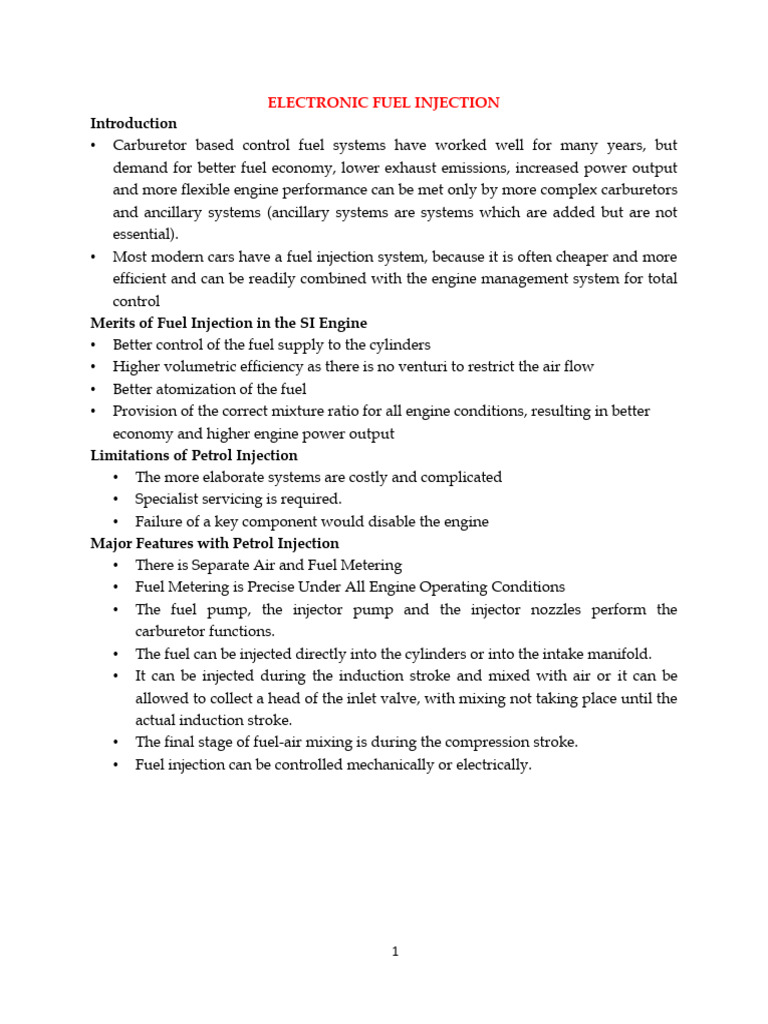 Electronic Fuel Injection System PDF Fuel Injection Diesel Engine