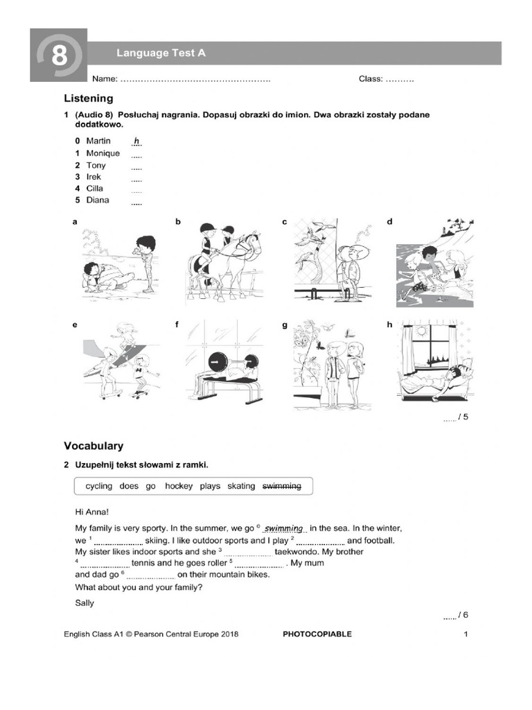 English Class A1 Unit 8 Test | PDF