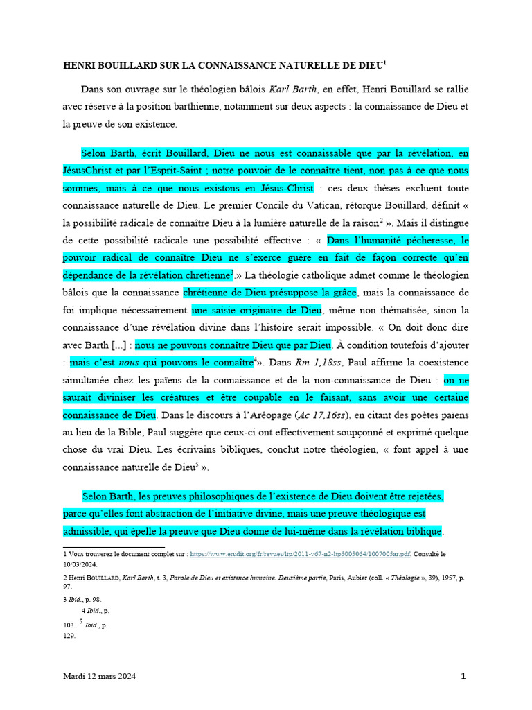 Bouillard sur la connaissance de Dieu | PDF | Dieu | Théologie