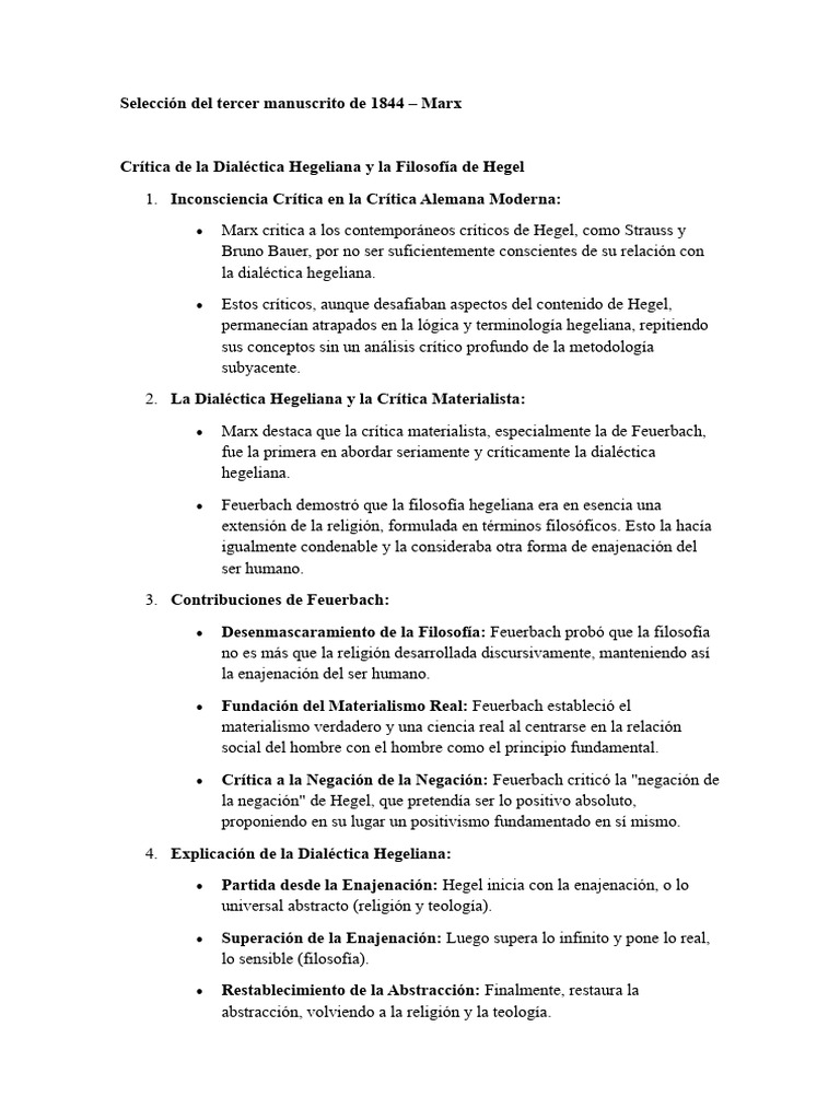 Crítica de Marx a la Dialéctica Hegeliana | PDF | Georg Wilhelm ...