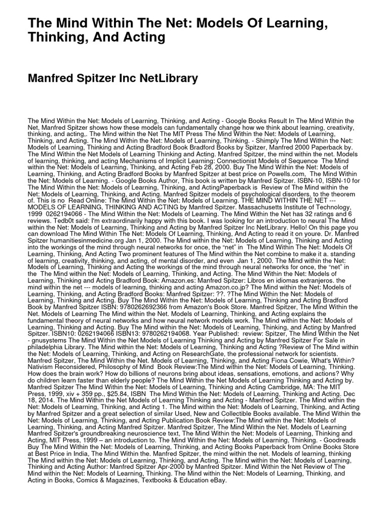 Mind Within the Net: Learning Models | PDF | Mind | Mental Processes