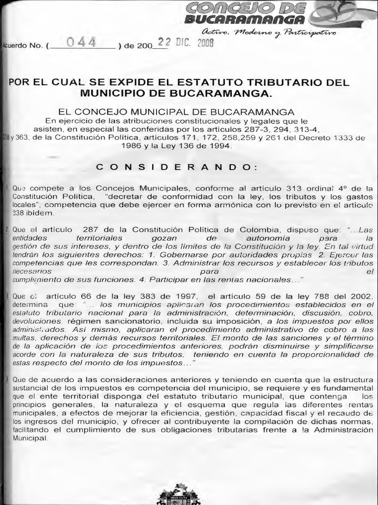 Estatuto Tributario Bucaramanga PDF