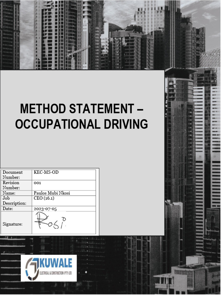 Occupational Driving Method Statement | PDF | Occupational Safety And ...