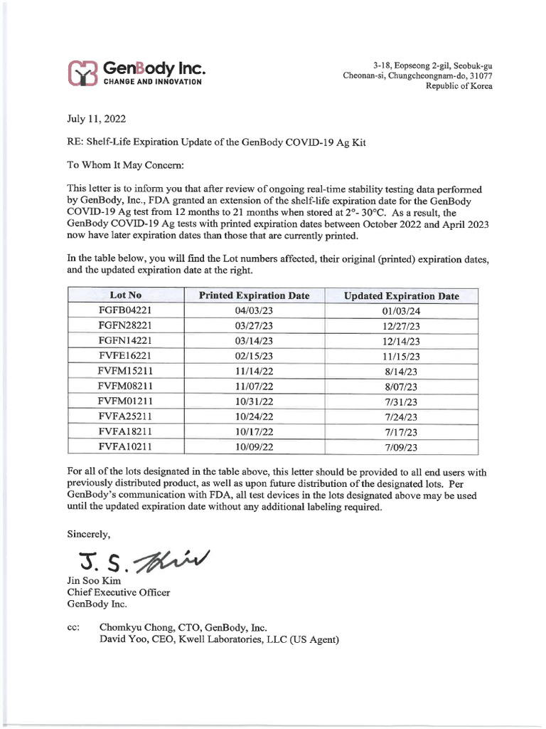 Shelf Life Extension Form