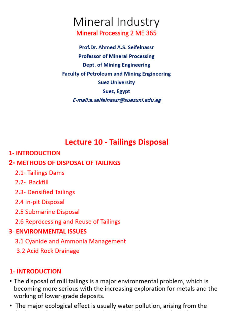 Mineral Processing 2 L10 | PDF | Dam | Cyanide