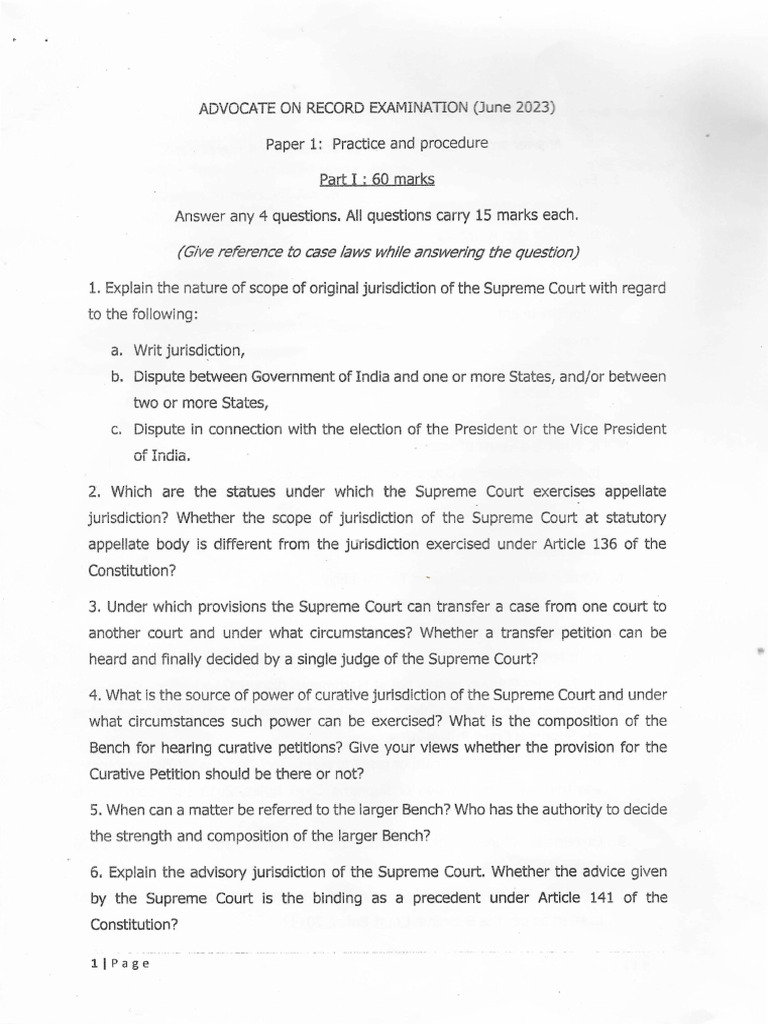 AOR Exam Paper June 2023 | PDF | Supreme Court Of The United States ...