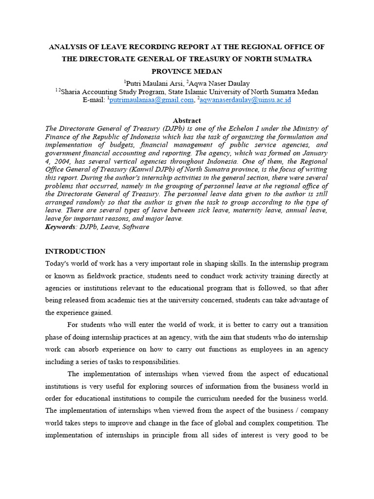 Analysis Of Leave Recording Report At The Regional Office Of The