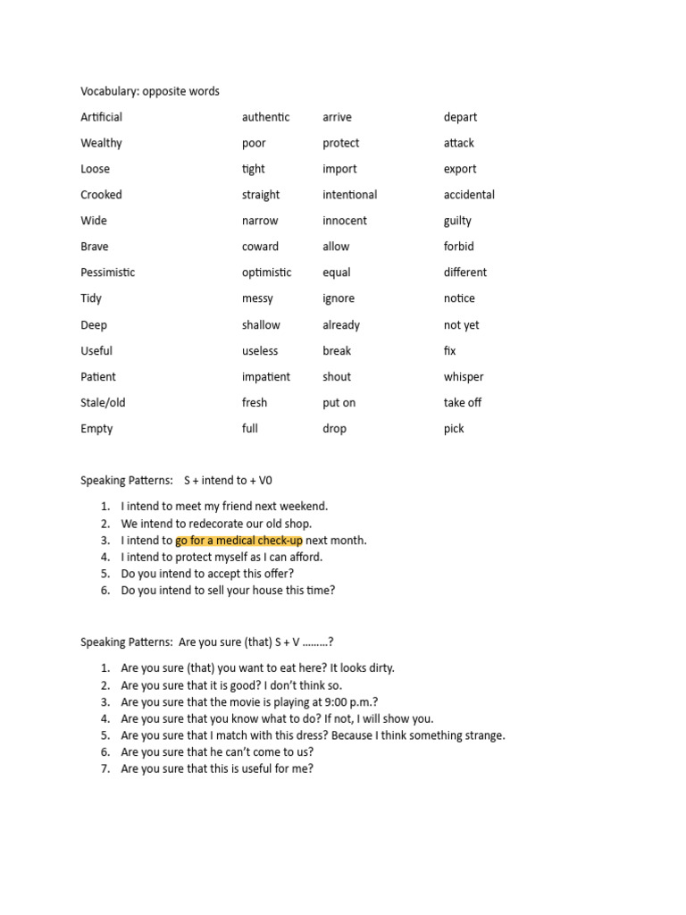 Vocabulary and Speaking Patterns Guide | PDF | Self-Improvement | Wellness