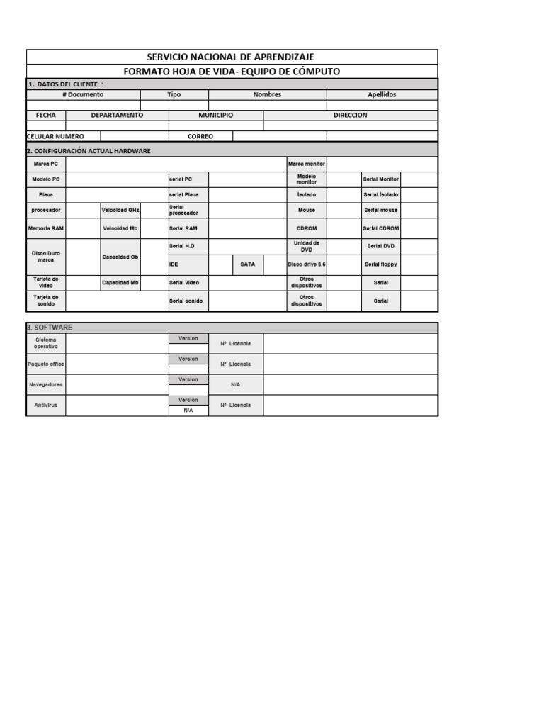 Formato de Hoja de Vida para Equipos de Cómputo | PDF | Hardware de la ...