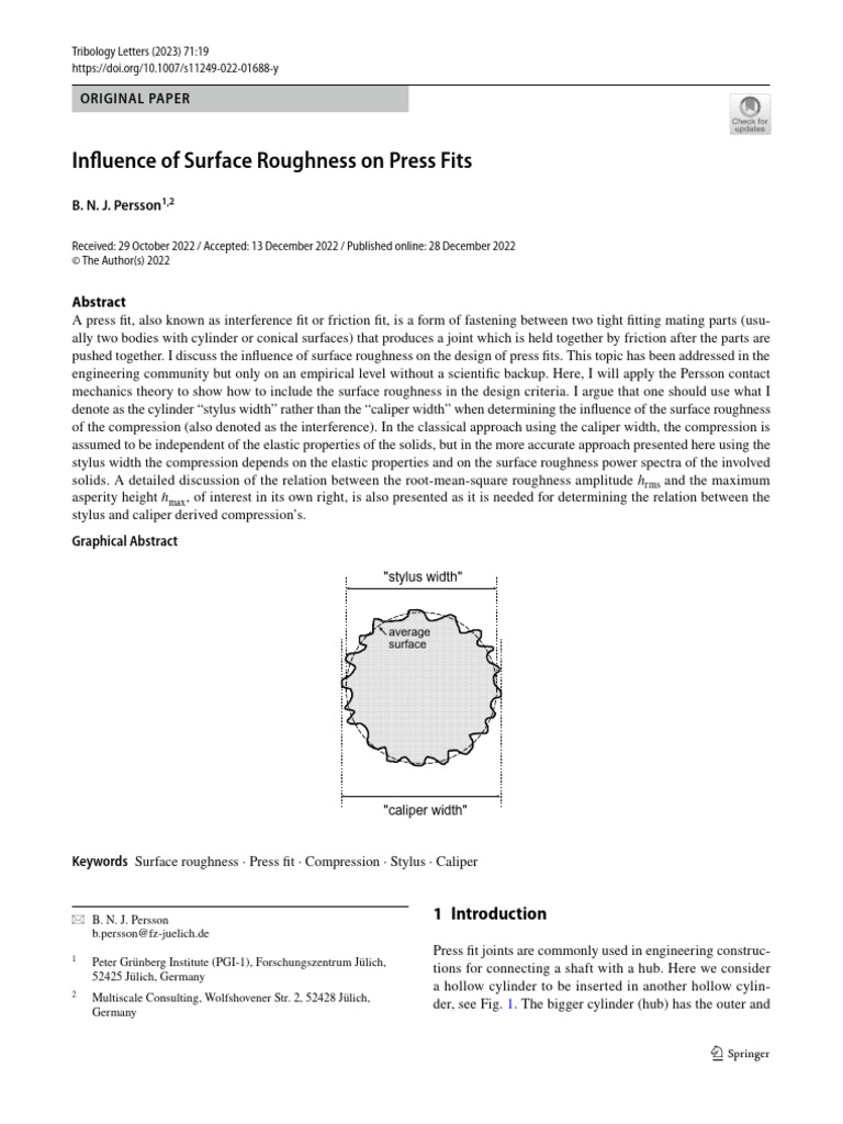 Surface Roughness Impact on Press Fits | PDF | Surface Roughness | Friction