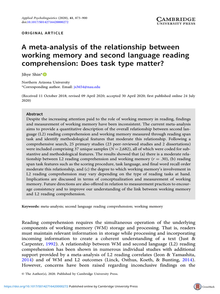 A Meta Analysis of The Relationship Between Working Memory and Second ...