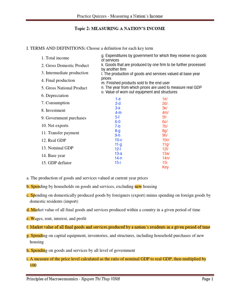 GDP Measurement and Components Quiz | PDF | Gross Domestic Product ...