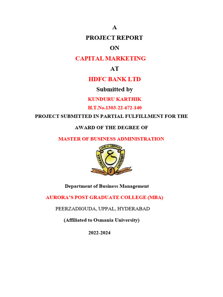 Capital Marketing Project Report HDFC Bank | PDF | Financial Markets ...