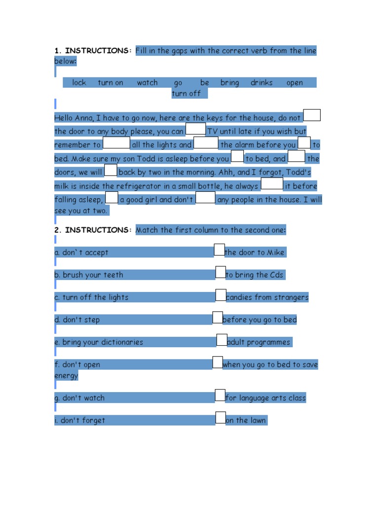 INSTRUCTIONS: Fill in The Gaps With The Correct Verb From The Line ...